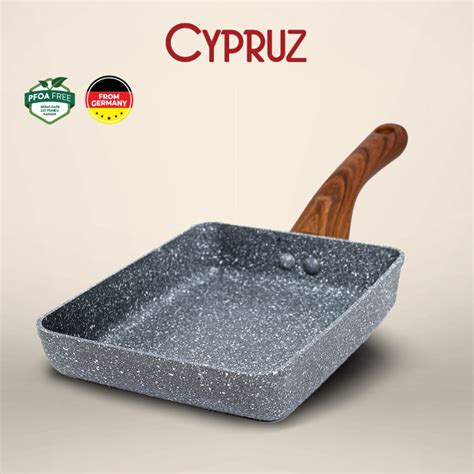 Jual Cypruz FP 0643 Fry Pan Marble Kotak 2 Induksi Gagang Kayu Anti