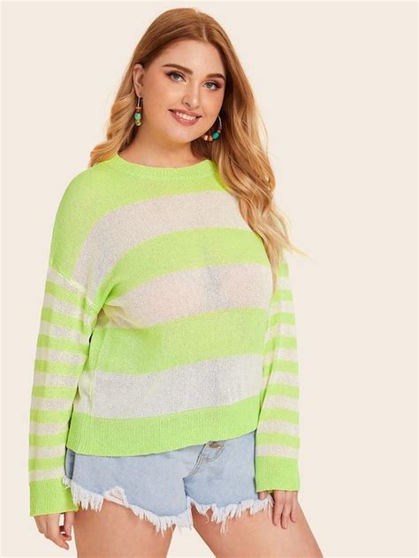 Plus Striped Color Block Sweaters Plus Size Sweaters Color Block