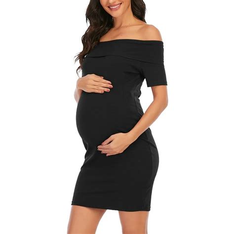 Cilcicy Women Pregnancy Stretchy Mini Bodycon Slash Neck Maternity