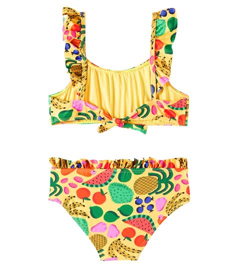 Printed Ruffled Bikini In Yellow Fabula Mytheresa