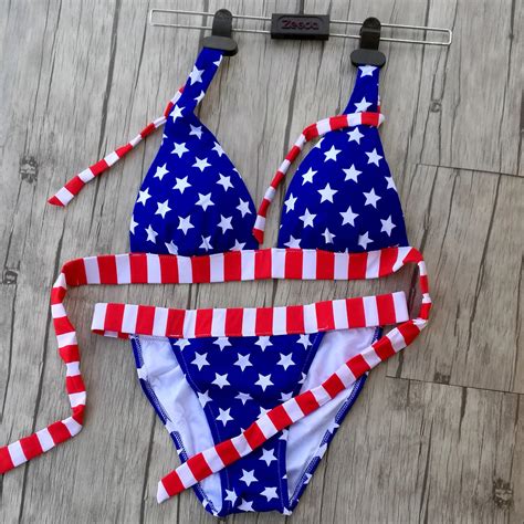 Flag Swimsuits Bikini Women American Red Blue Star Flag Sexy Secret