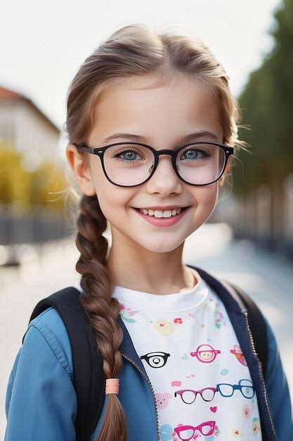 Premium Photo Cute Caucasian Girl With Eyeglasses Smiling At Camera