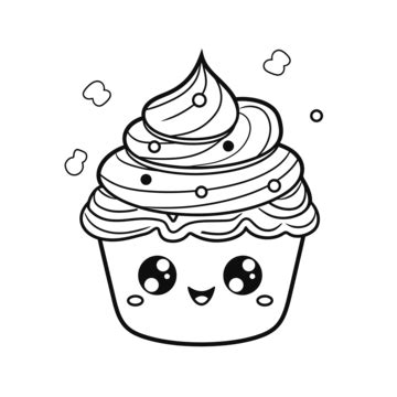 Cute Kawaii Cupcake Coloring Page Outline Sketch Drawing Vector Kawaii