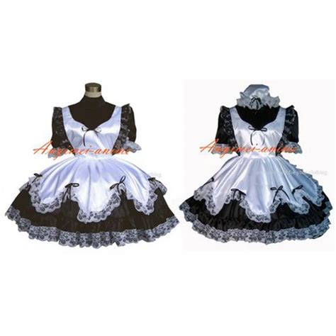 Sexy Sissy Maid Satin Pink Dress Lockable Uniform Cosplay Costume