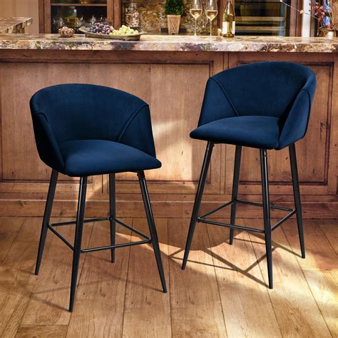 Furniturer Velvet Counter Stools Set Of Thick Padded Arm And Back