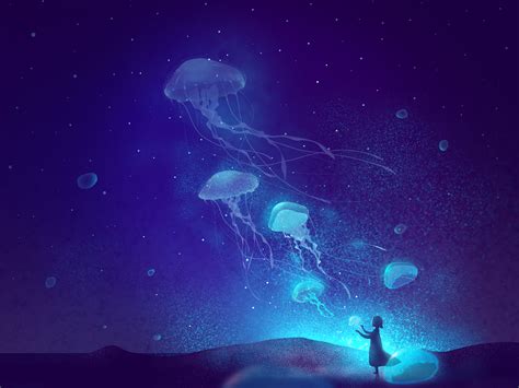 Jellyfish Starry Sky Sky Art Jellyfish Art Fantasy Landscape