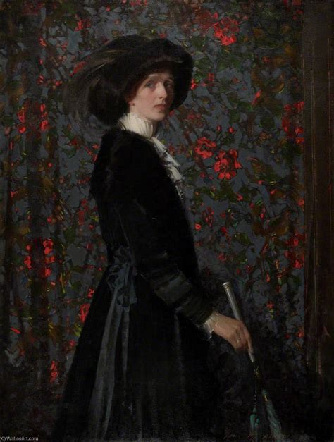 Reprodu Es De Belas Artes Lady In Black Um Fundo Floral A Esposa