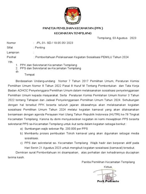 Surat Pemberitahuan Sosialisasi Pemilu 2024 Pdf