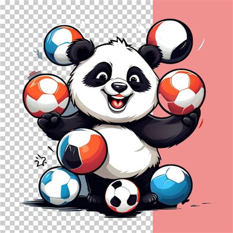 Premium PSD Happy Panda Kicking Soccer Ball