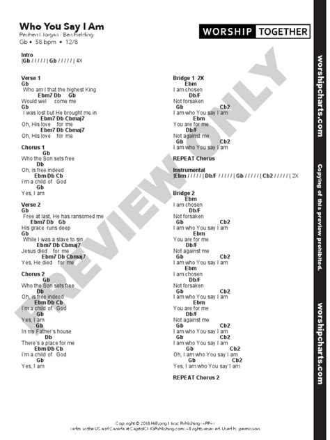 Who You Say I Am Chord Chart Preview | PDF | Song Forms | Musical ...