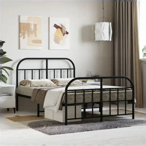 VIDAXL METAL BED Frame With Headboard And Footboard Black 120x190 Cm