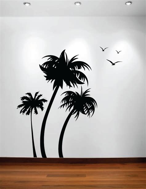 Palm Coconut Tree Wall Decal With Birds Trees