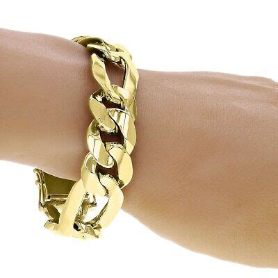 Men S K Yellow Gold Solid Heavy Link Figaro Chain Bracelet Mm