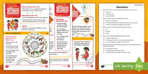 Chinese New Year Reading Comprehension Pdf Ks Resource