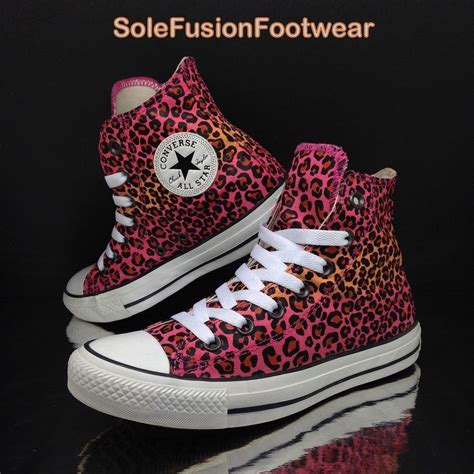 Converse Womens All Star Leopard Trainers Pink Sz 5 Hi Top Rare