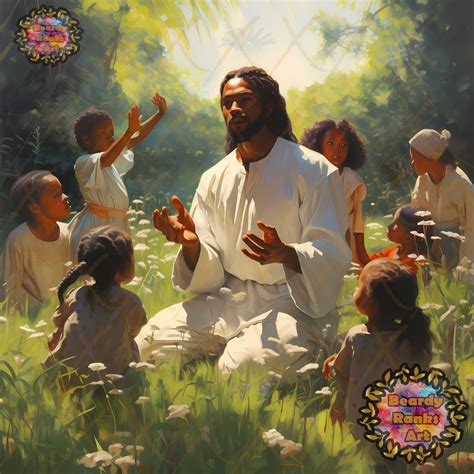 Black Jesus Teaching Little Children, Religious Wall Decor, Christian