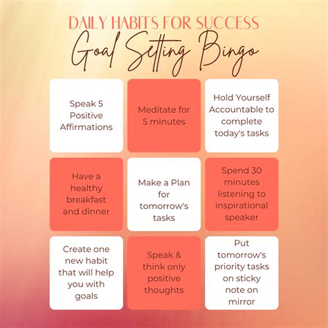 Bingo Card Template Goals Template Bingo Cards Personal Goal Setting