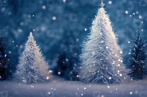 Abstract blurred bokeh background of Christmas tree with snow at stock ...