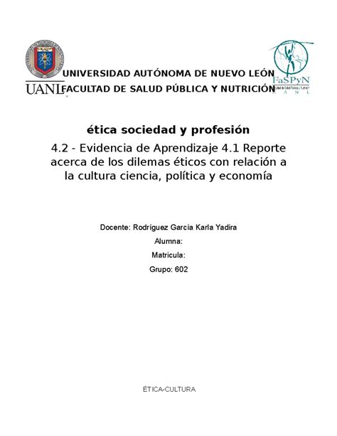 4 2 Evidencia de Aprendizaje 4 1 Reporte acerca de los dilemas éticos