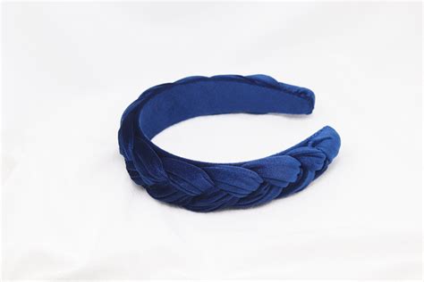 Wide Velvet Fabric Hairband Twisted Thick Braided Headband Tiara Navy