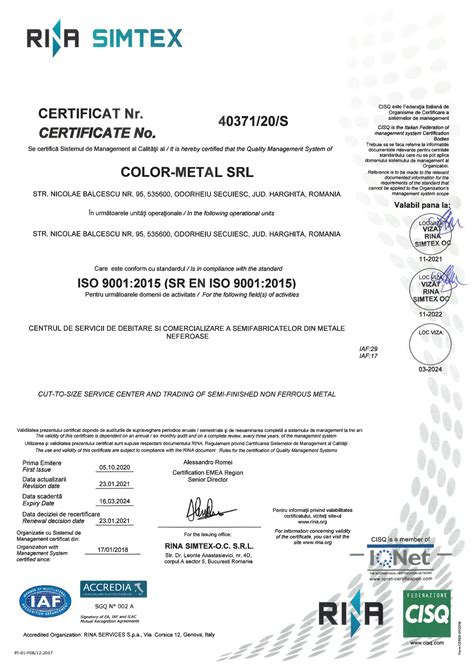 Iso 9001 Color Metal