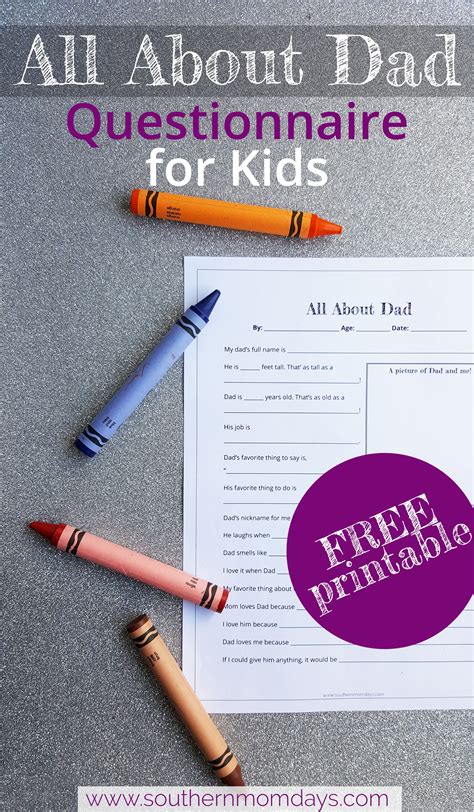 Free Printable All About Dad Questionnaire For Kids Dad Printable