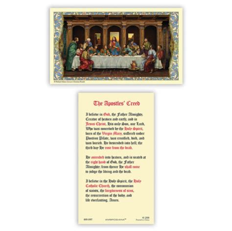 Laminated The Apostles Creed Holy Prayer Card Catholic Last Supper Image Front Ebay