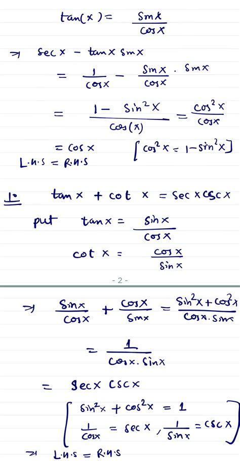 Solved How Do You Solve These Trig Identities 8 I Tanx Cosxsinx