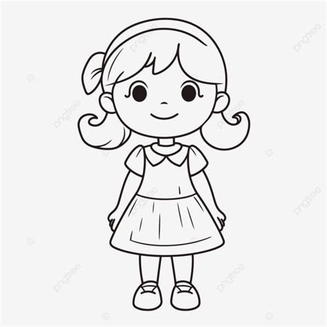 Cute Girl Coloring Page In Black And White Outline Sketch Drawing