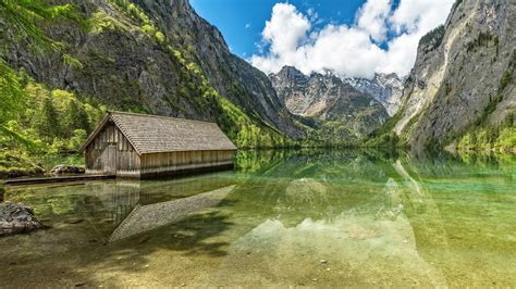 Boathouse at the Berchtesgaden National Park Obersee Lake (upper lake ...