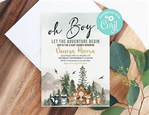 Let The Adventure Begin Baby Shower Invitation Oh Boy Woodland Etsy