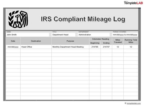 Printable Mileage Log Templates Free Templatelab