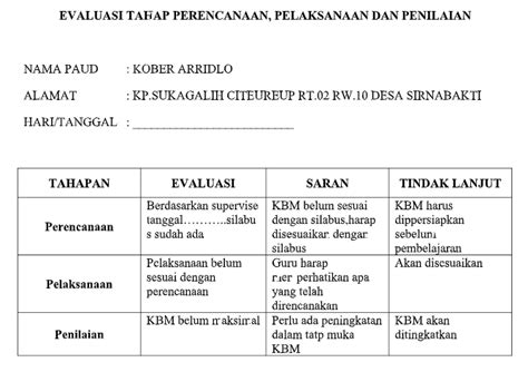 Contoh Format Evaluasi Kegiatan