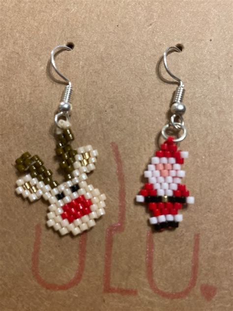 Christmas Earrings Santa Claus Earrings Miyuki Seed Bead Etsy