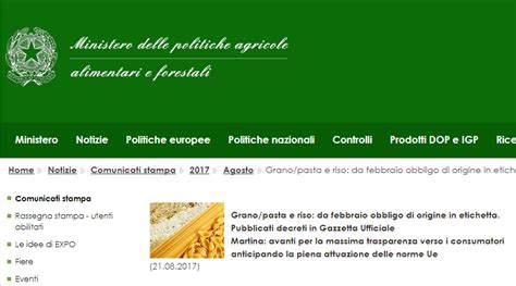 Grano Pasta E Riso Da Febbraio Obbligo Di Origine In Etichetta