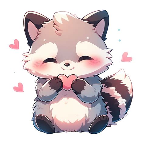 Cute Kawaii Raccoon With Heart Blushing Sticker