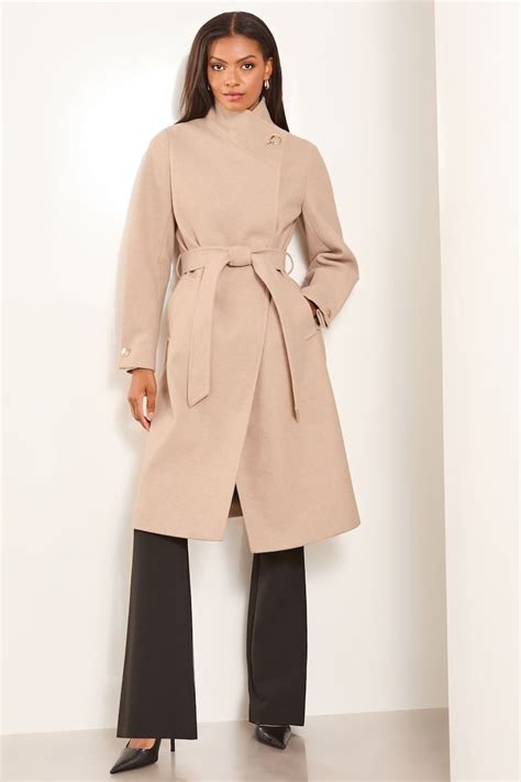 Buy Lipsy Camel Funnel Neck Wrap Belted Coat With Wool From The Next Uk Online Shop