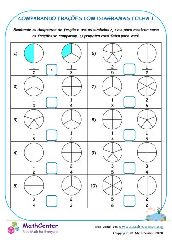 Comparação De Frações Com Diagramas Folha 1 Planilhas Math Center