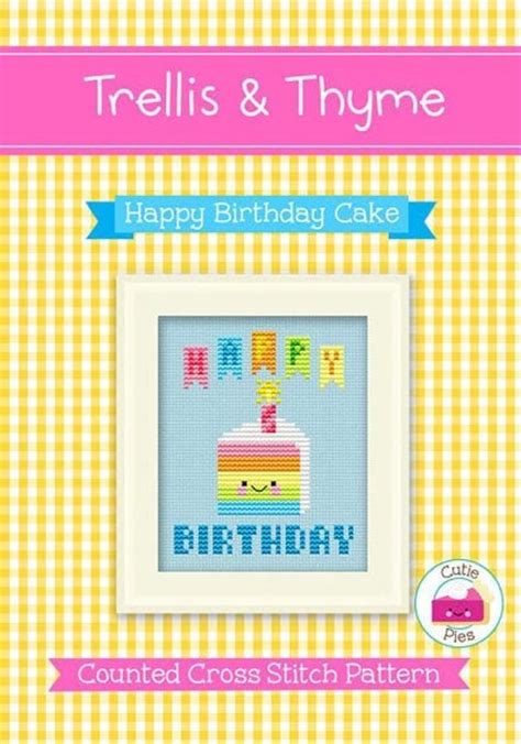 PDF Pattern Happy Birthday Cake Cross Stitch Pattern Kawaii Cake Cross