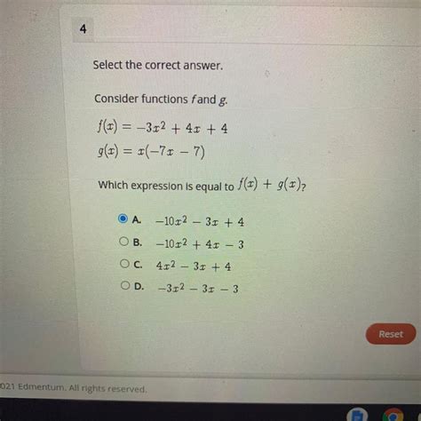 F X 3x 2 4x 4 G X X 7x 7 Which Expression Is Equal To F X G X