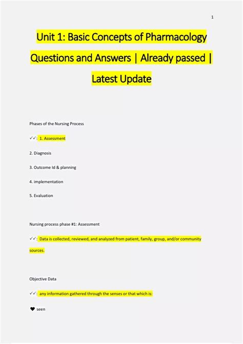 Unit Basic Concepts Of Pharmacology Questions And Answers Already