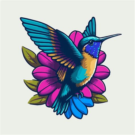 Colibrí colorido volando sobre la mascota de la ilustración del