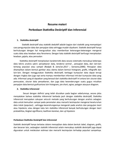 Resume Materi Perbedaan Statistika Inferensial Dan Statistika