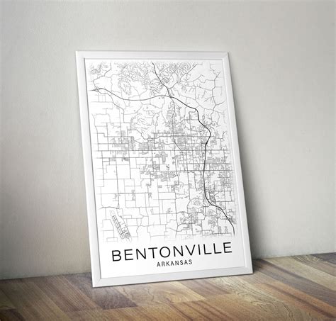 Printable Map Of Bentonville Ar Map Print Arkansas Usa City Etsy