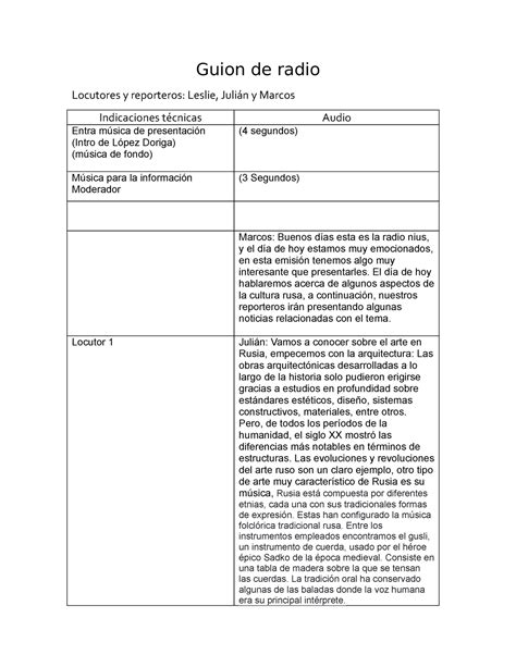 Guion De Radio Ejemplo Guion De Radio Locutores Y Reporteros Leslie
