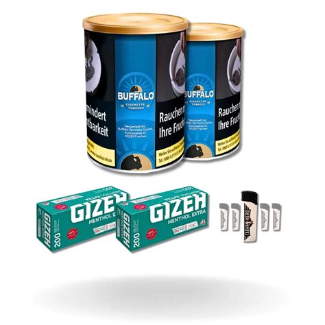 Bundle Buffalo Blue Halfzware Drehtabak 2x140g Gizeh Menthol