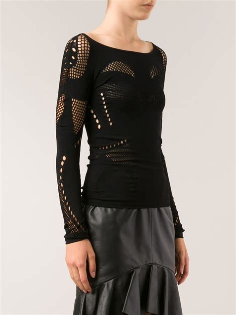 Mcq Alexander Mcqueen Mesh Cut Out Top In Black Lyst