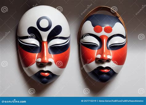 Painted Traditional Japanese Kabuki Theater Mask Made of Ceramic, Wood, Lacquer and Clay. Highly ...