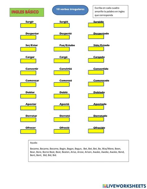 10 Verbos Irregulares Worksheet Live Worksheets