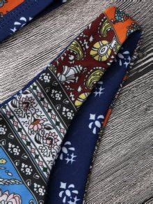 Patchwork Print Bralette Scoop Bikini Set In BLUE ZAFUL